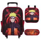 Mochila com Rodas Infantil Naruto + Estojo e Lancheira Aulas