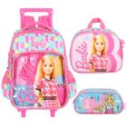 Mochila Com Rodas Lancheira E Estojo Escolar Menina Barbie