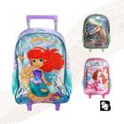 Mochila Com Rodinhas e Bolsos Infantil Para Escola Passeio Impermeável Estampa Sereia Dinossauro Princesas