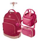 Mochila Com Rodinhas Lancheira Estojo Escolar Rosa