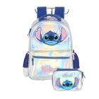 Mochila Costas Stitch Com Estojo Triplo Escolar Holográfico