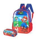 Mochila Costas Super Mario Com Estojo Duplo Infantil Escolar