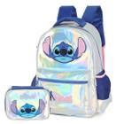 Mochila De Costas Holográfica Stitch Com Estojo Box Disney