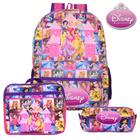 Mochila de Costas Menina Princesas Rosa e Lancheira Infantil