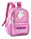 Mochila de Costas Menina Rosa Girl Power Brilho e Paete