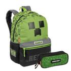 Mochila De Costas Minecraft Creeper Com Estojo Duplo Escolar