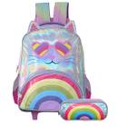 Mochila De Rodas Gatinha Holográfica E Estojo Duplo Meninas