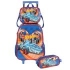 Mochila de Rodinha Lancheira Estojo Azul Hot Wheels Luxcel