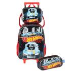 Mochila de Rodinha Lancheira Estojo Preto Hot Wheels Luxcel