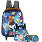 Mochila De Rodinhas Boruto + Estojo + Kit Lancheira Naruto Laranja