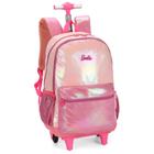 Mochila de Rodinhas Juvenil Barbie Metalizada Rosa Luxcel