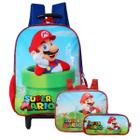 Mochila De Rodinhas + Lancheira Térmica + Estojo Super Mario