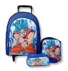 Mochila Dragon Ball Z Super Rodinhas Lanch Estojo Kit Azul