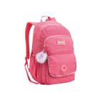 Mochila Escolar com Bolso Frontal e Lateral Rosa com Pompom Grande Resistente Volta as Aulas Linda