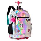 Mochila Escolar com Rodas Prata Holográfica 50cm