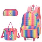 Mochila escolar com rodinhas up4you com lancheira e estojo duplo pink