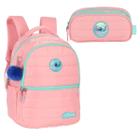 Mochila Escolar Costa Infantil Stitch Salmão Menina e Estojo