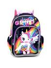 Mochila Escolar Costas Unicorn Power Preto Arco-Iris DL1439 - denlex