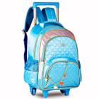 Mochila Escolar Feminina Azul 2 em 1 Rodinha Alças Tam G