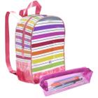 Mochila Escolar Feminina Infantil Arco Iris de Menina em Pvc Enjoy Kids com Estojo Rosa Cristal Dac Original