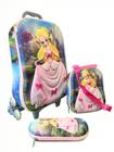 Mochila Escolar Feminina Infantil de Rodinhas com Estojo e Lancheira Priscess