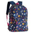 Mochila Escolar Feminina Unicórnio Emoji Patches Azul