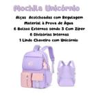 Mochila Escolar Grande Infantil Juvenil Alças de Costas reforçada e acolchoadas com cheveiro de Unicórnio kawai