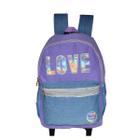 Mochila Escolar Holográfica Brilhante Love Denlex Rodinhas