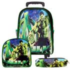 Mochila Escolar Incrível Hulk Rodinha Kit Lancheira+Estojo