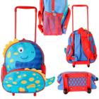 Mochila Escolar Infantil Com Rodinhas Para Estudar Dinossauro Azul Menina