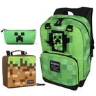 Mochila Escolar Infantil + Estojo + Lancheira do Minecraft 3 Peças - Verde