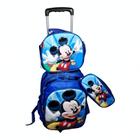 Mochila Escolar Infantil Mickey Com Rodas Meninos Kit 3 Pecas