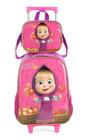 Mochila Escolar Infantil Rodinhas Lancheira Masha Urso Pink