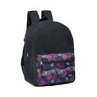 Mochila Escolar Juvenil Preta Clássica Fundamental Colegial Médio Bolso Frontal Estampa Rosa Azul