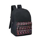 Mochila Escolar Juvenil Preta Clássica Fundamental Colegial Médio Bolso Frontal Triângulo Vermelho