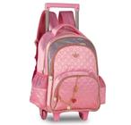 Mochila Escolar Menina Infantil Com Rodinhas Sweet Queen Tema Princesas Cores Lisa - Clio