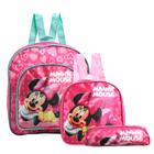 Mochila Escolar Minnie Mouse Rosa Costas Lancheira+Estojo