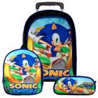 Mochila Escolar Sonic Jogo Rodinha Kit Lancheira+Estojo