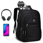 Mochila Executiva Escolar Grande Espaço Notebook Cabo Fone de Ouvido e USB Porta Garrafa