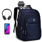 Mochila Executiva Masculina Bolsa Faculdade Grande Azul Resistente a Agua Anti Furto Notebook