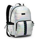 Mochila feminina 17" puffer holografica prata - seanite