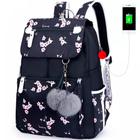 Mochila Feminina Escolar Notebook Cabo USB Bapal Flores Preta