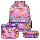 Mochila Feminina Infantil Princesas + Lancheira Estojo Costa - TOYS 2U