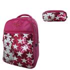 Mochila Feminina Sweet Girl Paetês Pink e Branco com Estojo