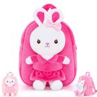 Mochila Gloveleya Kids Girl com brinquedo de coelhinho de pelúcia rosa vermelha