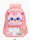 Mochila Infantil 3D Gato Rosa Claro Fofura e Conforto para o Dia a Dia