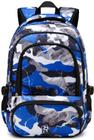 Mochila infantil BLUEFAIRY para meninos, escola primária, 43 cm, azul camuflado