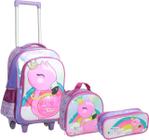 Mochila Infantil Com Estojo e Lancheira Flamingo Lilás Yepp