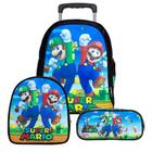 Mochila Infantil De Rodinhas Super Mario Lancheira Estojo