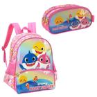 Mochila Infantil e Estojo Duplo Baby Shark Pink Luxcel